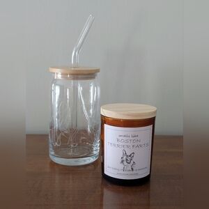 Boston Terrier Tumbler w/Glass Straw (16oz.) & Candle-Natural Soy Wax